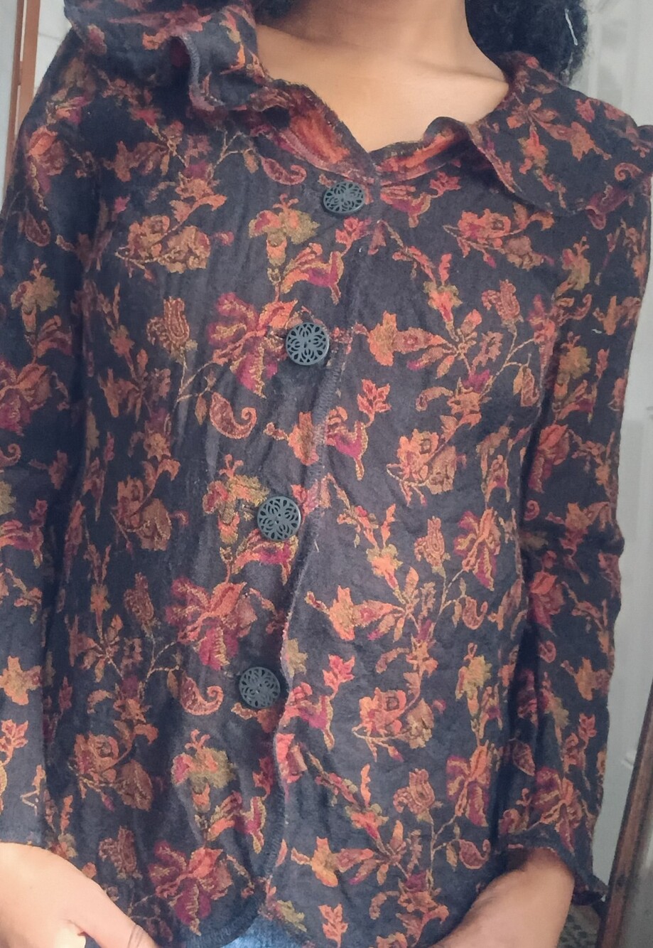 J. Jill Black Floral Jacquard Blazer with Red and Gold Accents Vintage